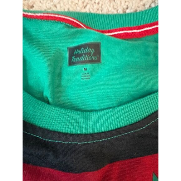 Holiday Traditions Elf-Themed Christmas Pajama Set Adult M Stripe Red/Green‎ - Picture 5 of 6